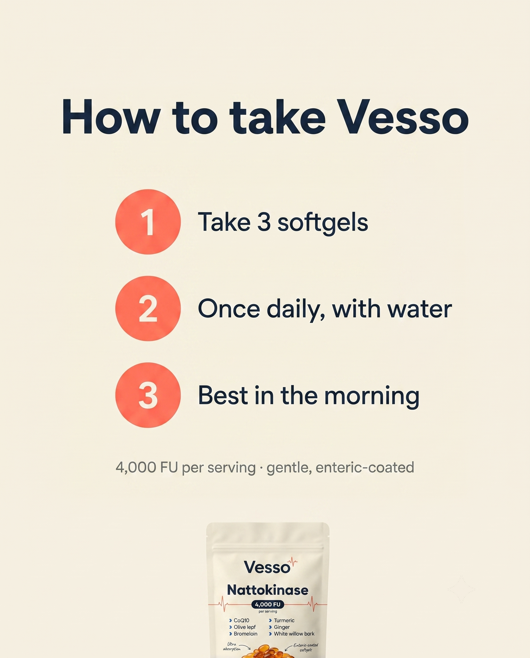 Vesso Nattokinase 4,000 FU — Enteric-Coated Circulation Support | 90 Softgels