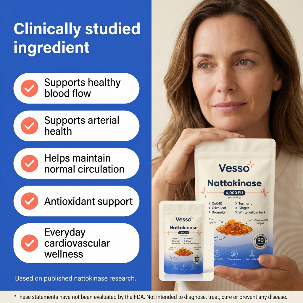 Vesso Nattokinase 4,000 FU — Enteric-Coated Circulation Support | 90 Softgels